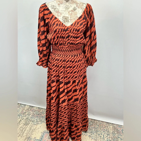 DU PARADIS Maroon and rust striped deep V maxi dress size L - Picture 11 of 16